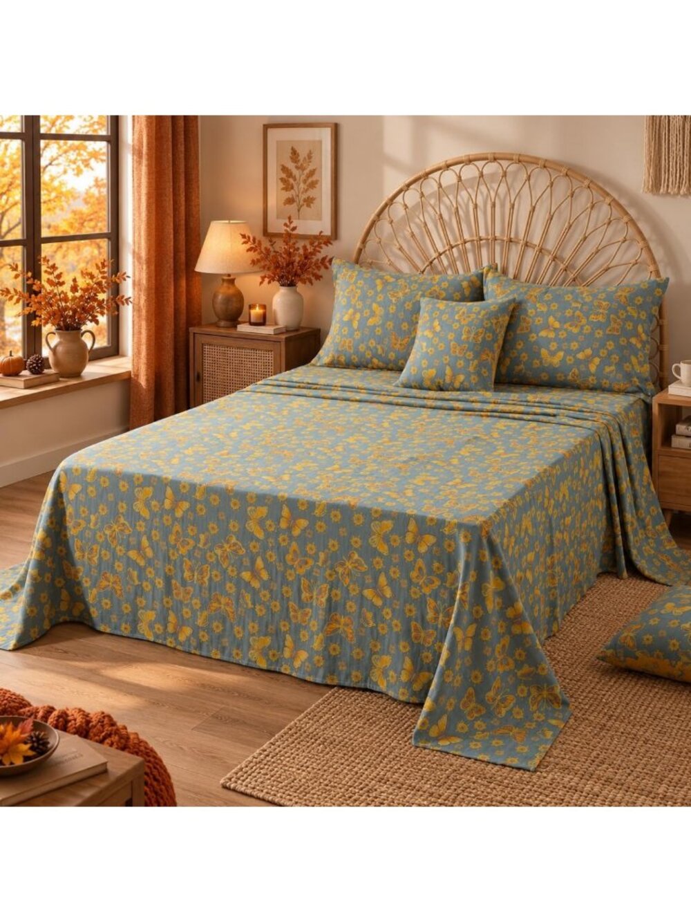 Vintage Floral King Sheet Set - Soft Muslin Bedding, Deep Pocket, 4-Piece, Fall